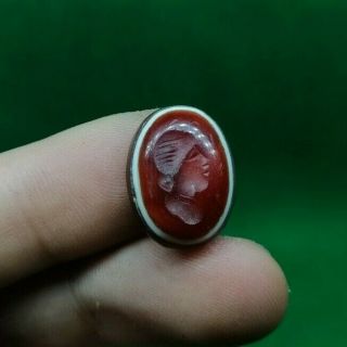 Ancient Roman Agate Intaglio Stone From Ring With Queen Bust - 100/200 Ad