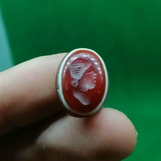 ANCIENT ROMAN AGATE INTAGLIO STONE FROM RING WITH QUEEN BUST - 100/200 AD 4
