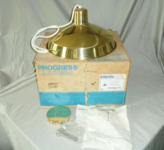 Vintage Progress Lighting 16 " Polished Brass Saucer Pendant Fixture Orig Box
