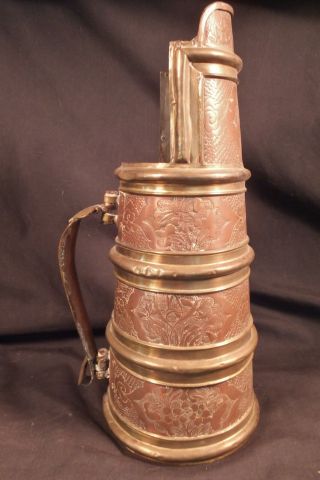 ANTIQUE / VINTAGE CHINESE BRASS & COPPER TANKARD PITCHER ELABORATE DECORATION 4