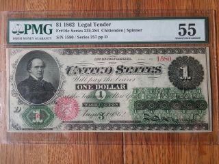 1862 $1 Legal Tender Fr 16c Pmg55 (rare) Well Centered Bold Color No Folds