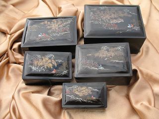 Five Vintage Antique Chinese Foochow Lacquer Ware Boxes Fuzhou 福州