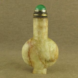 Long Neck Chinese Jade Snuff Bottle With Green Jade Stone Top Lid