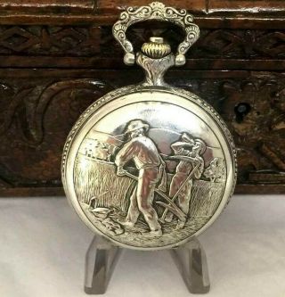 Antique Solid Silver Deesse Swss Full Hunter Pocket Watch Repousee C.  1930 17 J