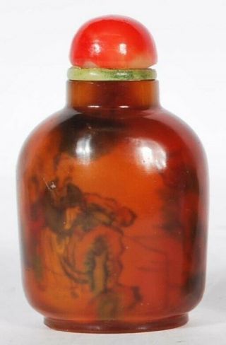 20th Century Chinese Snuff Bottle; Amber Bottle With Figurative Scenes