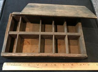 Old Vintage Wooden Box W/ Compartments 9 1/2” X 5 3/4”