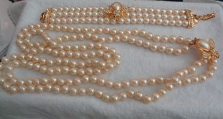 Joan Rivers Rare & Gorgeous 8 Mm Pearl Necklace & Matching Bracelet Bee Design