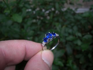 Vintage 2.  98ct Ceylon Blue Sapphire Diamond 10k Gold Ring Oval Cut Estate Deco 12