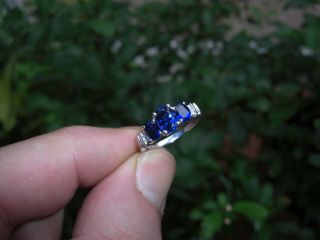 Vintage 2.  98ct Ceylon Blue Sapphire Diamond 10k Gold Ring Oval Cut Estate Deco 3