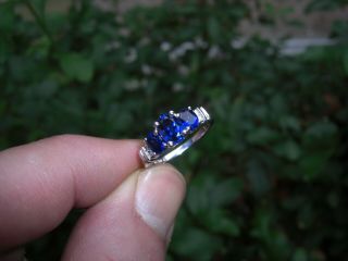 Vintage 2.  98ct Ceylon Blue Sapphire Diamond 10k Gold Ring Oval Cut Estate Deco 9