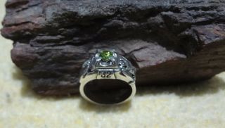 Vintage Mens Green Peridot Silver Scottish Rite 32nd Degree Masonic Ring Size 10 10