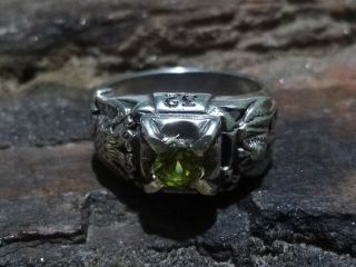 Vintage Mens Green Peridot Silver Scottish Rite 32nd Degree Masonic Ring Size 10