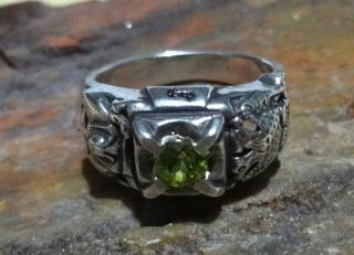 Vintage Mens Green Peridot Silver Scottish Rite 32nd Degree Masonic Ring Size 10 2
