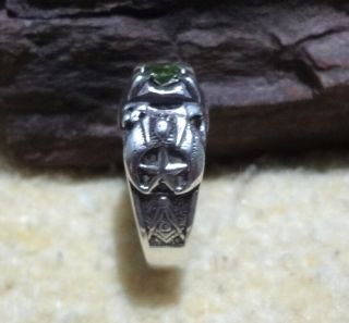 Vintage Mens Green Peridot Silver Scottish Rite 32nd Degree Masonic Ring Size 10 4