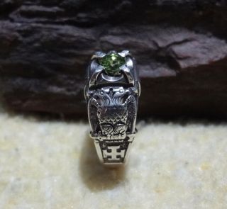 Vintage Mens Green Peridot Silver Scottish Rite 32nd Degree Masonic Ring Size 10 5