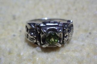 Vintage Mens Green Peridot Silver Scottish Rite 32nd Degree Masonic Ring Size 10 6