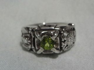 Vintage Mens Green Peridot Silver Scottish Rite 32nd Degree Masonic Ring Size 10 9