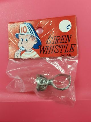 Vintage Siren Whistle Ring.  in package.  Five and dime store style.  NOS Metal 2