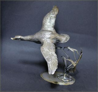 Realistic Marked Spanish Gilded Solid Silver Flying Duck Figurine Hunting Hunter