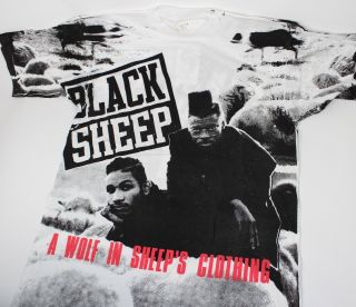 Vintage 1991 Black Sheep Wolf In Sheeps Clothing All - Over Print Shirt Rap Tee