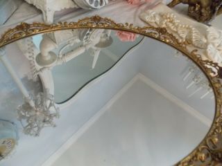 ANTIQUE VINTAGE GOLD ORMOLU FILIGREE ROSE MIRRORED DRESSER PERFUME TRAY 2