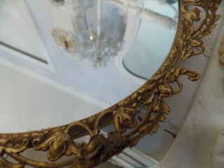 ANTIQUE VINTAGE GOLD ORMOLU FILIGREE ROSE MIRRORED DRESSER PERFUME TRAY 3