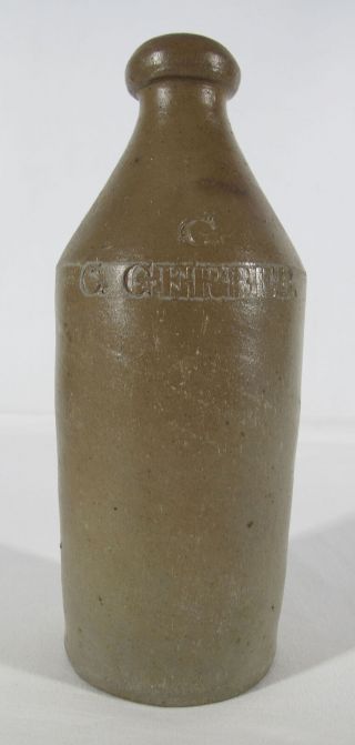Antique c 1850 Pre Prohibition STONEWARE Beer Bottle Baltimore G.  C.  GERBER yqz 3