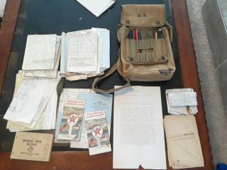Ww2 U.  S.  Map Bag With All Contents Letter From 82nd General