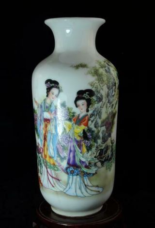 China Old Hand - Made Pastel Porcelain Two Women Vase /yongzheng Mark C02