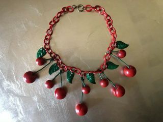 Vintage Rare Bakelite Cherry Necklace