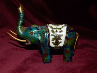 Vintage Chinese Cloisonne Enamel Elephant Figurine Trunk Up