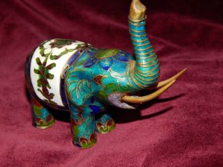 VINTAGE CHINESE CLOISONNE ENAMEL ELEPHANT FIGURINE TRUNK UP 2