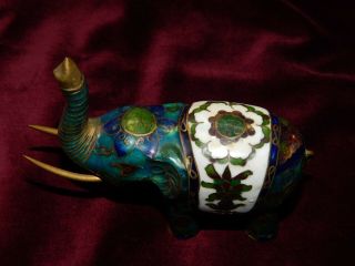 VINTAGE CHINESE CLOISONNE ENAMEL ELEPHANT FIGURINE TRUNK UP 3