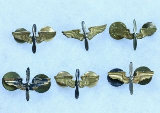 Group Of 6 World War 2 Wings And Propeller Collar Insignias - Sterling