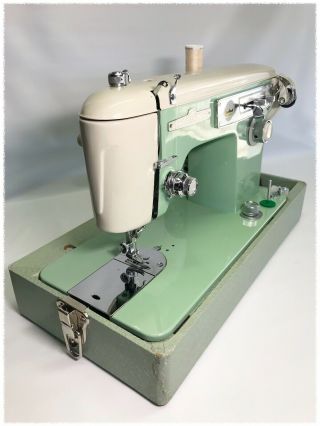 Vintage Coronado Zig Zag Sewing Machine In Green/cream (with Case) - Serviced