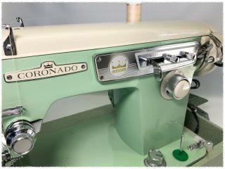 VINTAGE CORONADO ZIG ZAG SEWING MACHINE in Green/Cream (With Case) - SERVICED 2