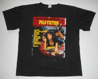 Vtg 90s 1994 PULP FICTION Movie promo T - Shirt WINTERLAND Uma Tarantino USA : XL 2