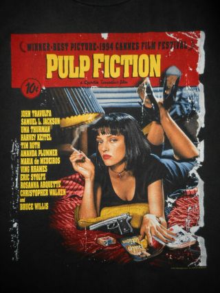 Vtg 90s 1994 PULP FICTION Movie promo T - Shirt WINTERLAND Uma Tarantino USA : XL 3