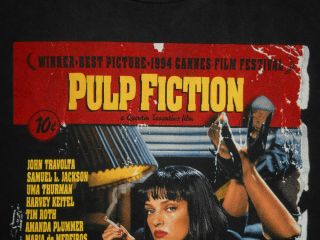 Vtg 90s 1994 PULP FICTION Movie promo T - Shirt WINTERLAND Uma Tarantino USA : XL 5