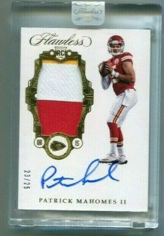 2017 Panini Flawless Gold Patrick Mahomes Ii Rc Auto Patch /25 Rpa Rare Rookie