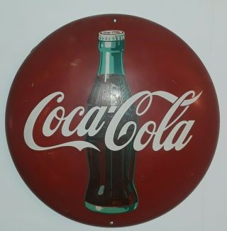 Rare 24 " Vintage 1950s Coca - Cola Button Coke Sign Lg Grocery Store Gas Station