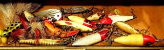 Vintage Old Leather Handle Tackle Box - Full of Old Fishing Lures. 10