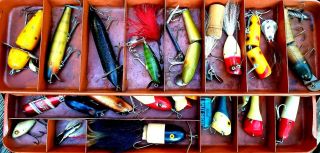 Vintage Old Leather Handle Tackle Box - Full of Old Fishing Lures. 5