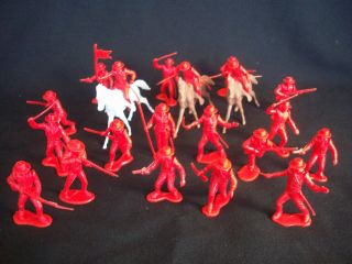Marx Reissue Set Of 20 Alamo Mexican Soldiers Presidio Type In Red W/ Horses