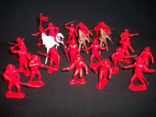Marx reissue set of 20 Alamo Mexican soldiers presidio type in RED w/ horses 3