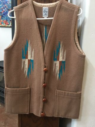 Vintage Ortega’s Mexico Chimayo Vest Aztec Wool Hand Woven Xl