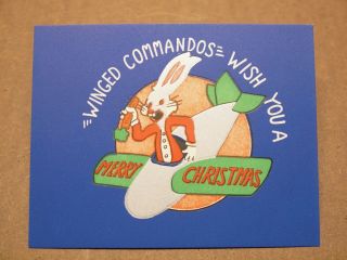 Rare Vintage Wwii Air Commandos Bugs Bunny Christmas Card Lithograph