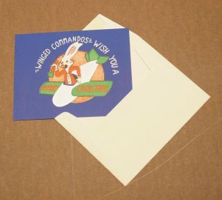 RARE vintage WWII Air Commandos Bugs Bunny Christmas Card Lithograph 3