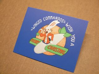 RARE vintage WWII Air Commandos Bugs Bunny Christmas Card Lithograph 4