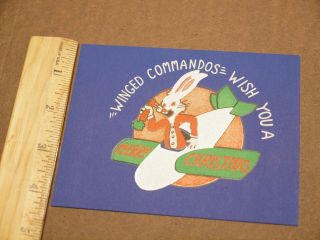 RARE vintage WWII Air Commandos Bugs Bunny Christmas Card Lithograph 5